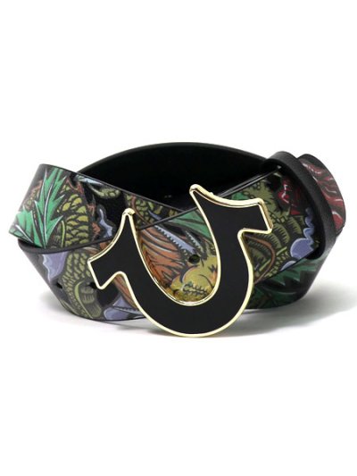 画像1: 【送料無料】TRUE RELIGION DRAGON GRAPHIC HORSESHOE BUCKLE BELT BLACK