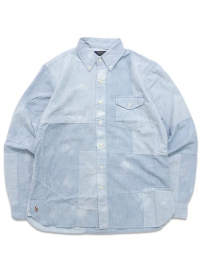 画像1: 【SALE】【送料無料】POLO RALPH LAUREN PATCHWORK PIECED CHAMBRAY LS SHIRT