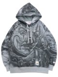 【送料無料】PRO CLUB MISTER CARTOON TATTOO PULLOVER HOODIE HEATHER GREY