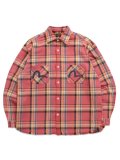【送料無料】EVISU HEAVY WASHED DISTRESSED FLANNEL SHIRT RED CHECK