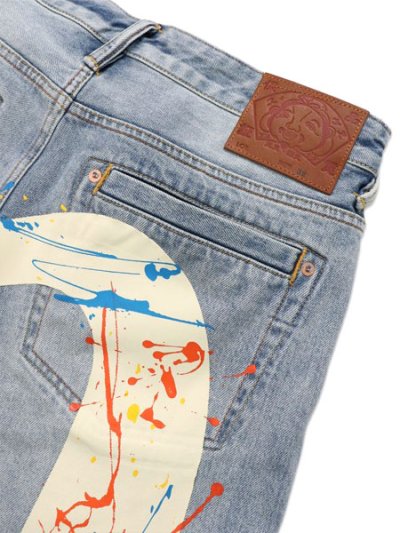 画像5: 【送料無料】EVISU SPLASH DAICOCK PRINTED DENIM SHORTS LT TONE INDIGO