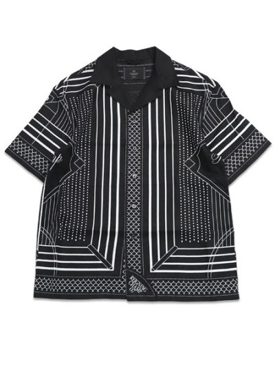 画像1: 【送料無料】REIGNING CHAMP LINEN ARENA RELAXED CAMP SHIRT BLACK/WHITE