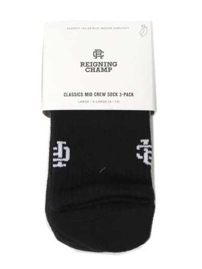 画像1: REIGNING CHAMP 3-PACK CLASSIC MID CREW SOCK BLACK