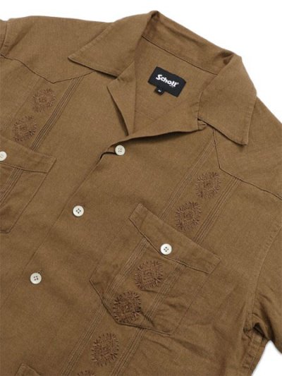 画像4: 【送料無料】SCHOTT LINEN GUAYABERA SHIRT KHAKI