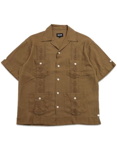 画像1: 【送料無料】SCHOTT LINEN GUAYABERA SHIRT KHAKI