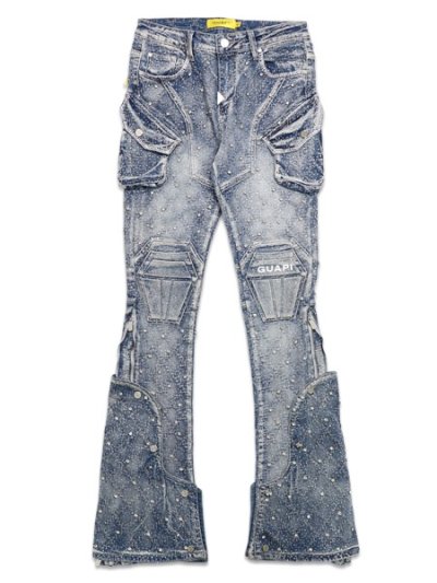 画像1: 【送料無料】GUAPI AQUA BLUE COFFIN ARC EMBELLISHED DENIM