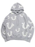 【送料無料】TRUE RELIGION WARPED LOGO BOXY HOODIE HEATHER GREY/WHITE
