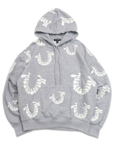 画像1: 【送料無料】TRUE RELIGION WARPED LOGO BOXY HOODIE HEATHER GREY/WHITE