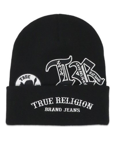 画像1: TRUE RELIGION LOGO PATCH BEANIE BLACK