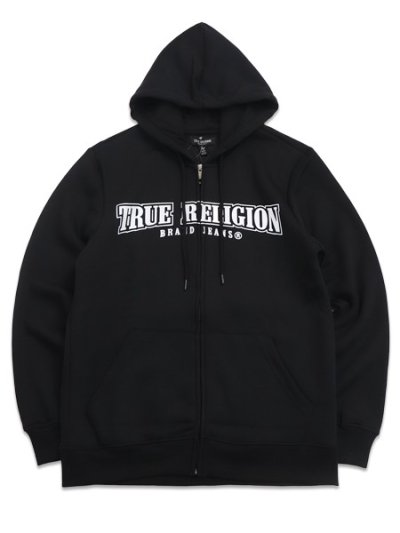 画像1: 【送料無料】TRUE RELIGION GLOSSY ARCHED LOGO ZIP HOODIE BLACK
