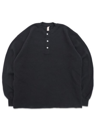 画像1: 【送料無料】LOS ANGELES APPAREL L/S HEAVY THERMAL HERITAGE HENLEY OVERSIZED-BLACK