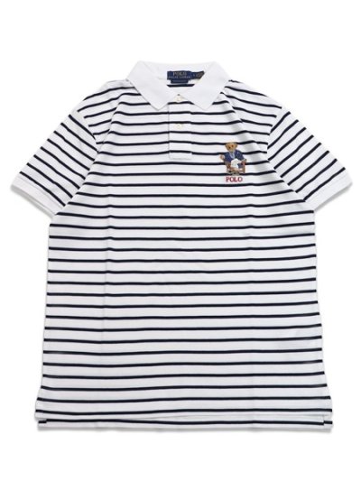 画像1: 【送料無料】POLO RALPH LAUREN CUSTOM SLIM STRIPED NEWPORT BEAR MESH POLO