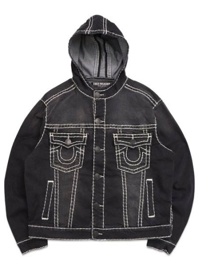 画像1: 【送料無料】TRUE RELIGION SUPER T HOODED DENIM JACKET SMOG OVERDYE BLACK WASH