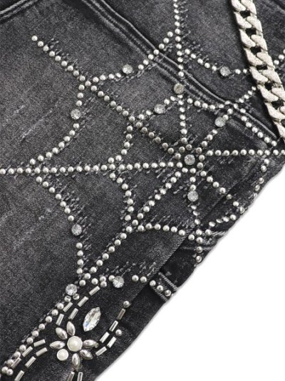画像7: 【送料無料】GUAPI OBSIDIAN BLACK SPIDER DENIM SHORTS
