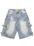 【送料無料】GUAPI AQUA BLUE CROSS BUCKLE SHORTS