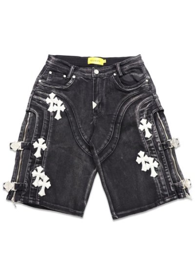 画像1: 【送料無料】GUAPI OBSIDIAN BLACK CROSS BUCKLE SHORTS