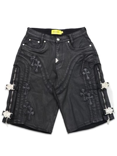 画像1: 【送料無料】GUAPI ALL BLACK CROSS BUCKLE SHORTS