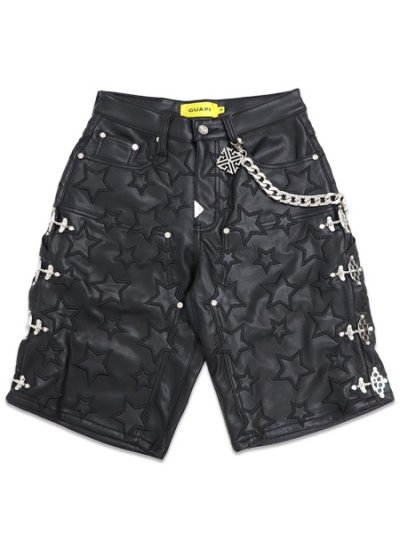 画像1: 【送料無料】GUAPI OBSIDIAN BLACK STARS LEATHER SHORTS
