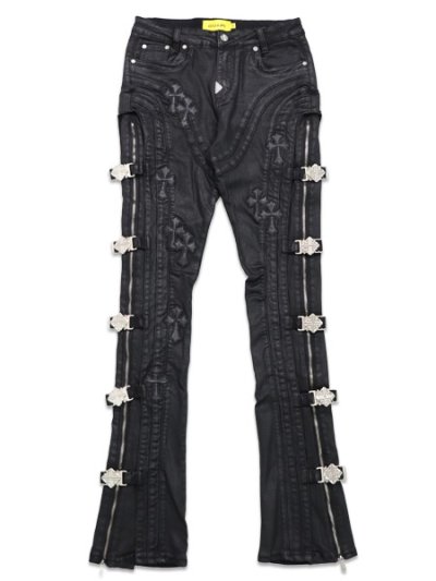 画像1: 【送料無料】GUAPI ALL BLACK CROSS BUCKLE DENIM