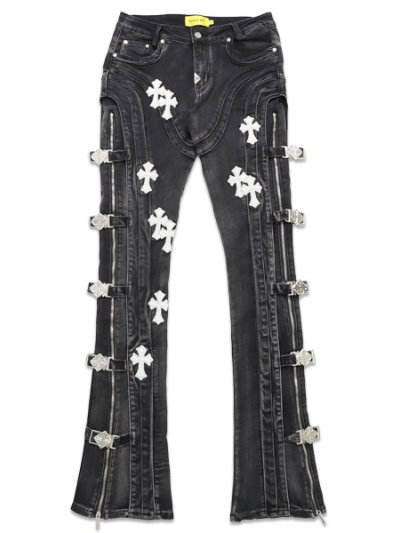 画像1: 【送料無料】GUAPI OBSIDIAN BLACK CROSS BUCKLE DENIM