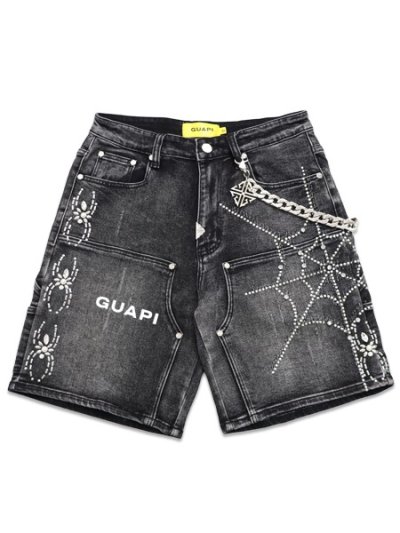 画像1: 【送料無料】GUAPI OBSIDIAN BLACK SPIDER DENIM SHORTS