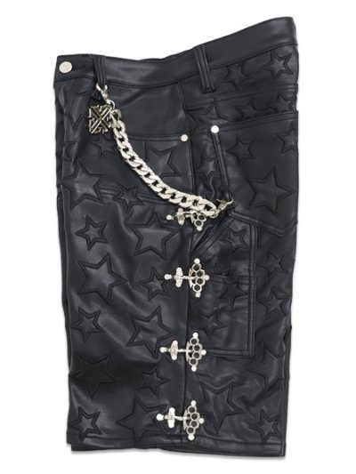 画像3: 【送料無料】GUAPI OBSIDIAN BLACK STARS LEATHER SHORTS