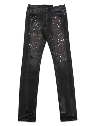 画像1: 【送料無料】mnml SKINNY CRYSTAL DENIM WASHED BLACK