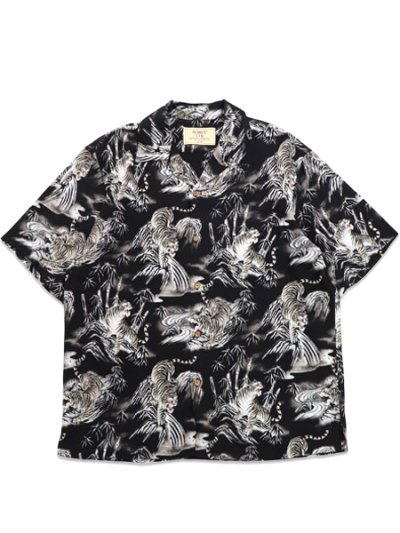 画像1: 【送料無料】AVIREX ALOHA SHIRT TIGER & BAMBOO BLACK