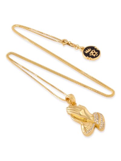 画像1: 【送料無料】KING ICE PRAYING HANDS EMOJI 1.4" 14K GOLD NECKLACE
