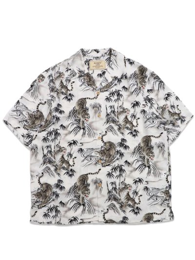 画像1: 【送料無料】AVIREX ALOHA SHIRT TIGER & BAMBOO OFF WHITE