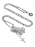 【送料無料】KING ICE ROSARY PRAYING HANDS 2.3" WHITE GOLD NECKLACE
