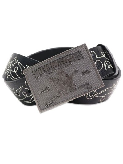 画像1: 【送料無料】TRUE RELIGION HORSESHOE STITCH LOGO BUCKLE BELT BLACK
