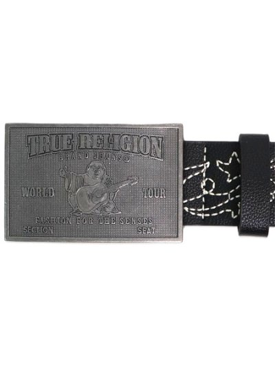 画像2: 【送料無料】TRUE RELIGION HORSESHOE STITCH LOGO BUCKLE BELT BLACK