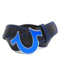 【送料無料】TRUE RELIGION ENAMEL HORSESHOE BUCKLE STITCH BELT BLUE