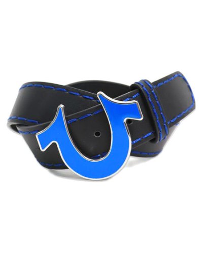 画像1: 【送料無料】TRUE RELIGION ENAMEL HORSESHOE BUCKLE STITCH BELT BLUE