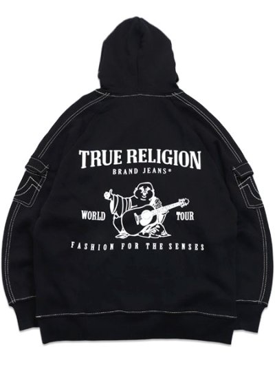 画像2: 【送料無料】TRUE RELIGION MESH PANEL BIG T CARGO HOODIE BLACK