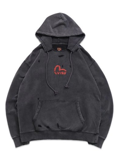 画像1: 【送料無料】EVISU POLAR ROCK AFTERHOOD SWEATSHIRT CHARCOAL