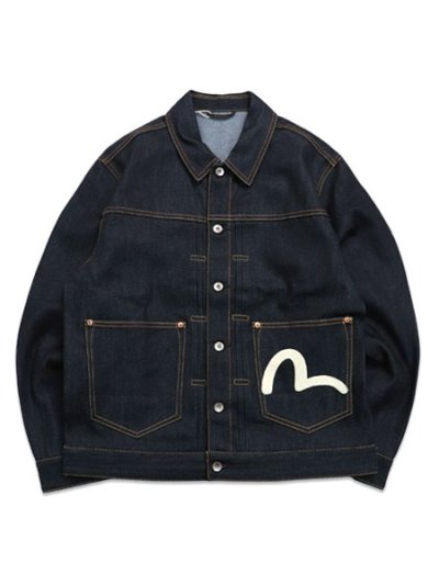 画像1: 【送料無料】EVISU ECRU SEAGULL PRINTED DENIM JACKET RAW INDIGO