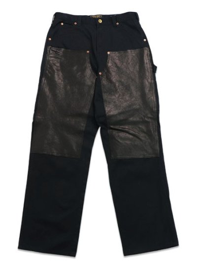 画像1: 【送料無料】SCHOTT LEATHER COMB DOUBLE KNEE PANTS BLACK