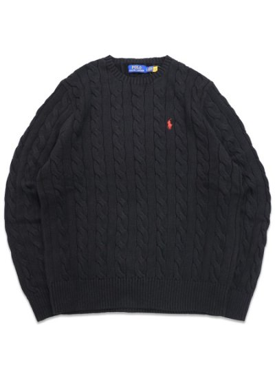 画像1: 【送料無料】POLO RALPH LAUREN CABLE KNIT COTTON CREW SWEATER POLO BLACK