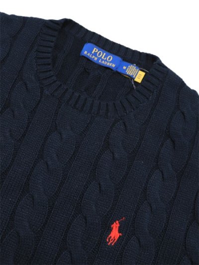 画像3: 【送料無料】POLO RALPH LAUREN CABLE KNIT COTTON CREW SWEATER HUNTER NAVY