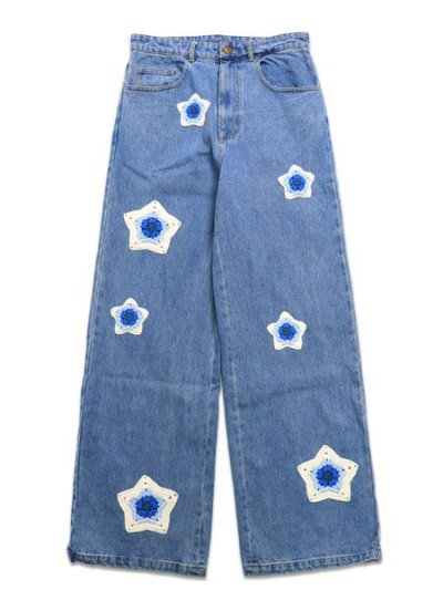 画像1: 【送料無料】ARKYVE BLUE STAR CROCHET PATCH DENIM