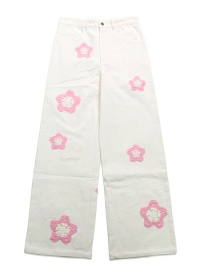 画像1: 【送料無料】ARKYVE PINK STAR CROCHET WHITE DENIM