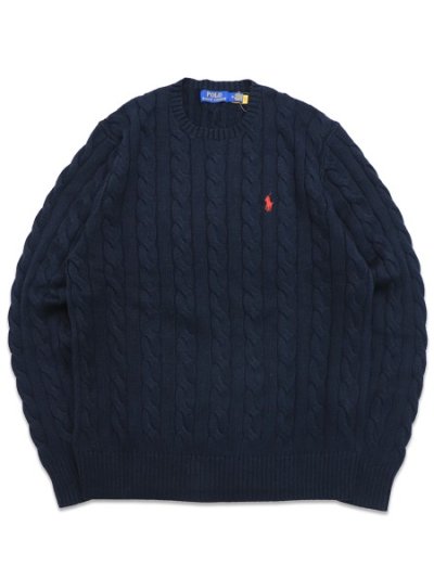 画像1: 【送料無料】POLO RALPH LAUREN CABLE KNIT COTTON CREW SWEATER HUNTER NAVY