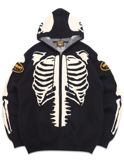画像1: 【送料無料】VANSON BONE ZIP KNIT HOODIE BLACK/WHITE