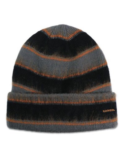 画像1: KANGOL FUZZY STRIPE BEANIE CHARCOAL