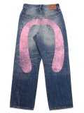 【送料無料】EVISU PINK DAIKOKU RIPPED JEANS MID TONE INDIGO