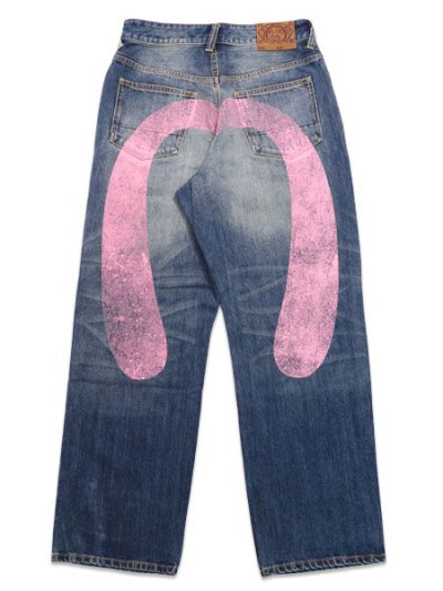 画像1: 【送料無料】EVISU PINK DAIKOKU RIPPED JEANS MID TONE INDIGO