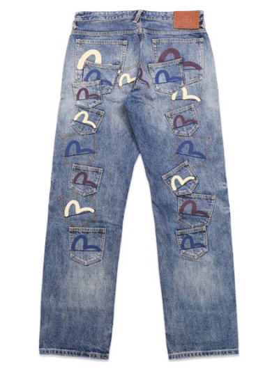 画像1: 【送料無料】EVISU MULTI-POCKET PATCHED DAICOCK SELVEDGE JEANS MID TONE INDIGO