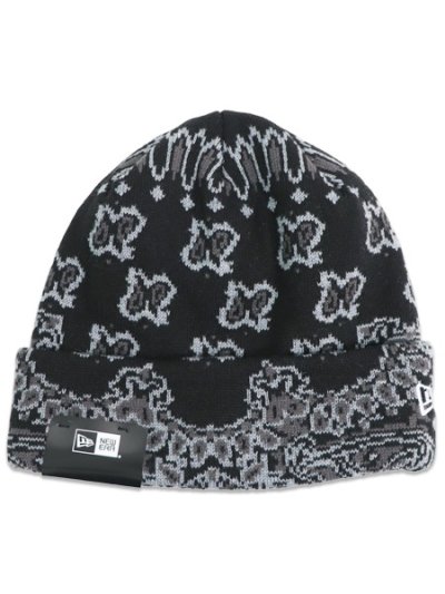 画像1: NEW ERA BASIC CUFF KNIT PAISLEY PATTERN BLACK